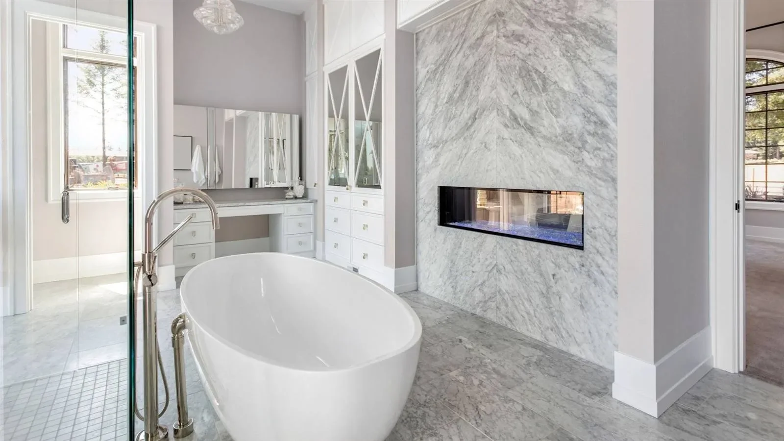 Marble bathroom with freestanding tub